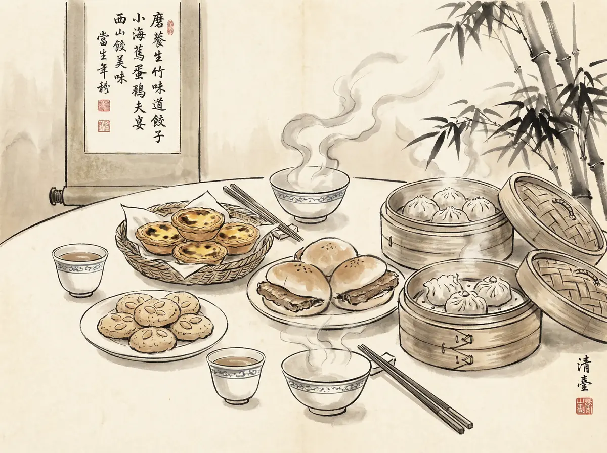 澳门资料推荐澳门传统美食水墨画风格